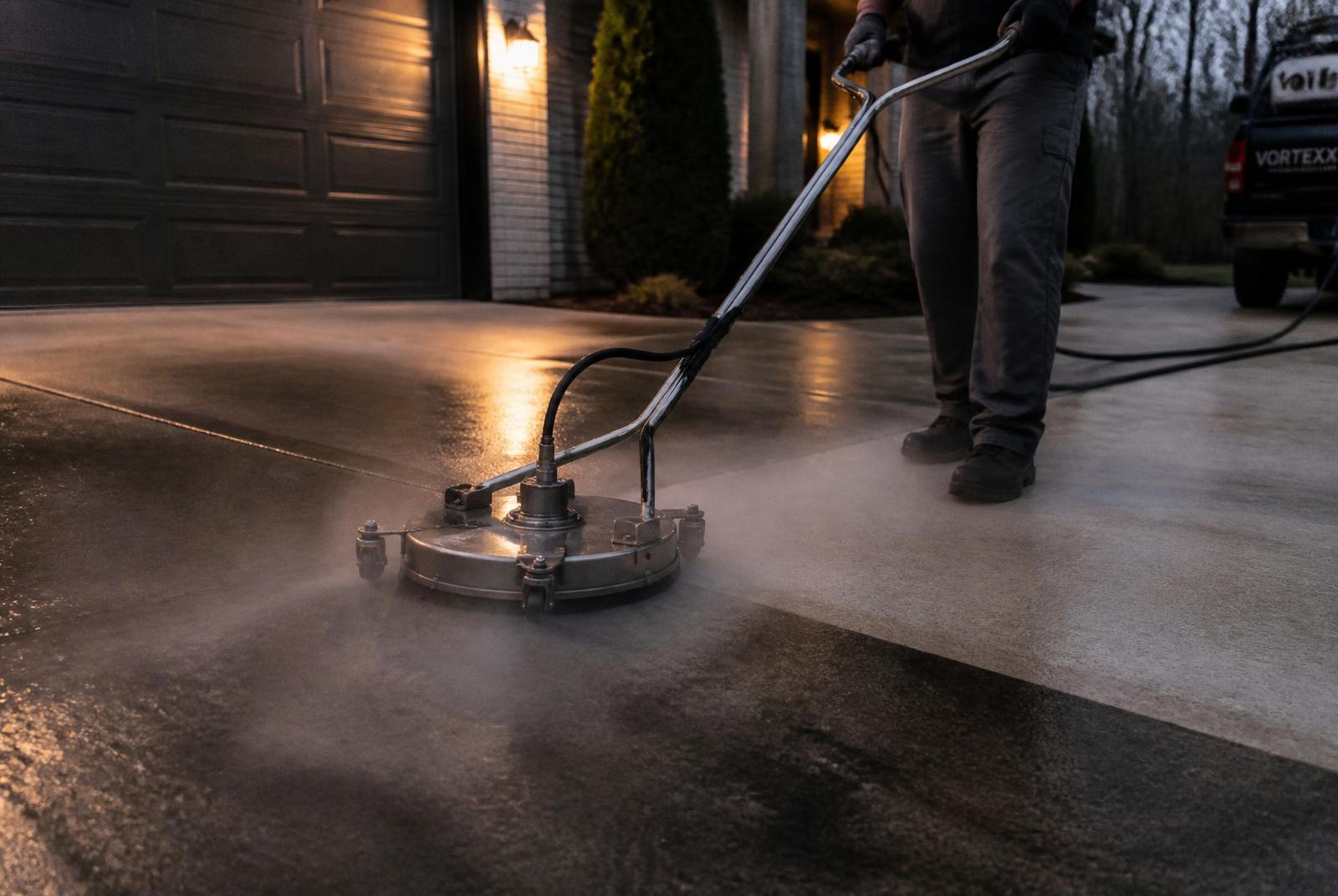Pressure washing a concrete driveway clean in West Palm Beach, Florida