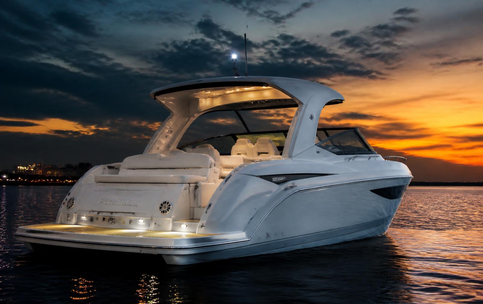 Detailed powerboat with polished gelcoat on the water