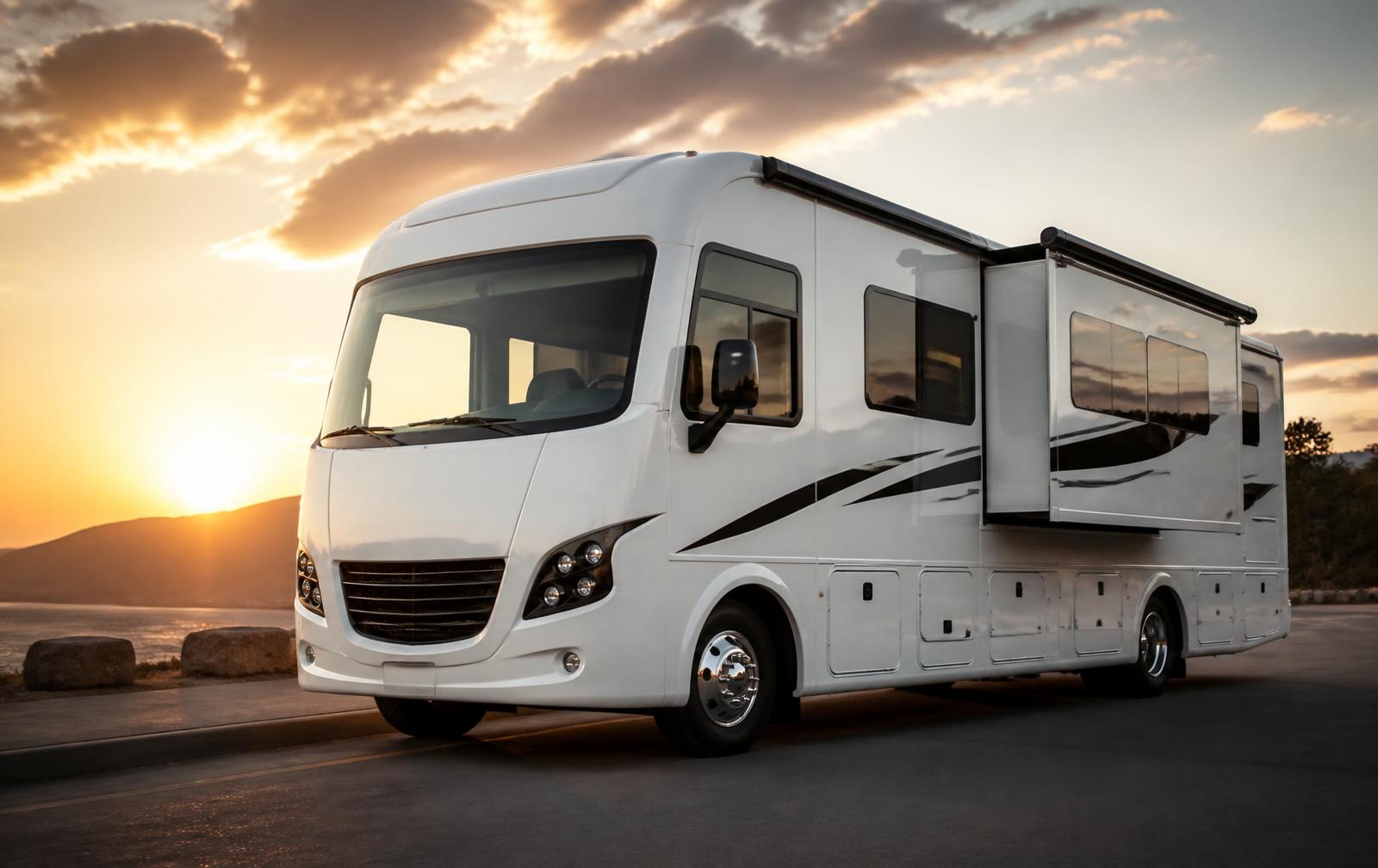 Clean white RV motorhome detailed inside and out